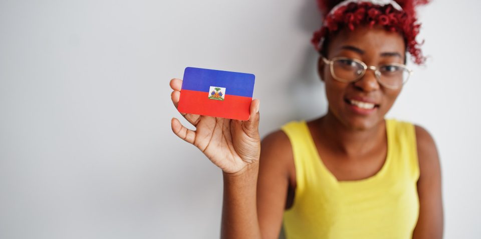 African american woman with flag